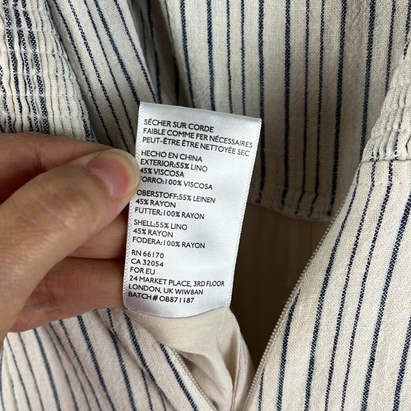 Urban Outfitters Blue Cream Stripe Linen Blend Sleeveless Jumpsuit - Picture 15 of 15